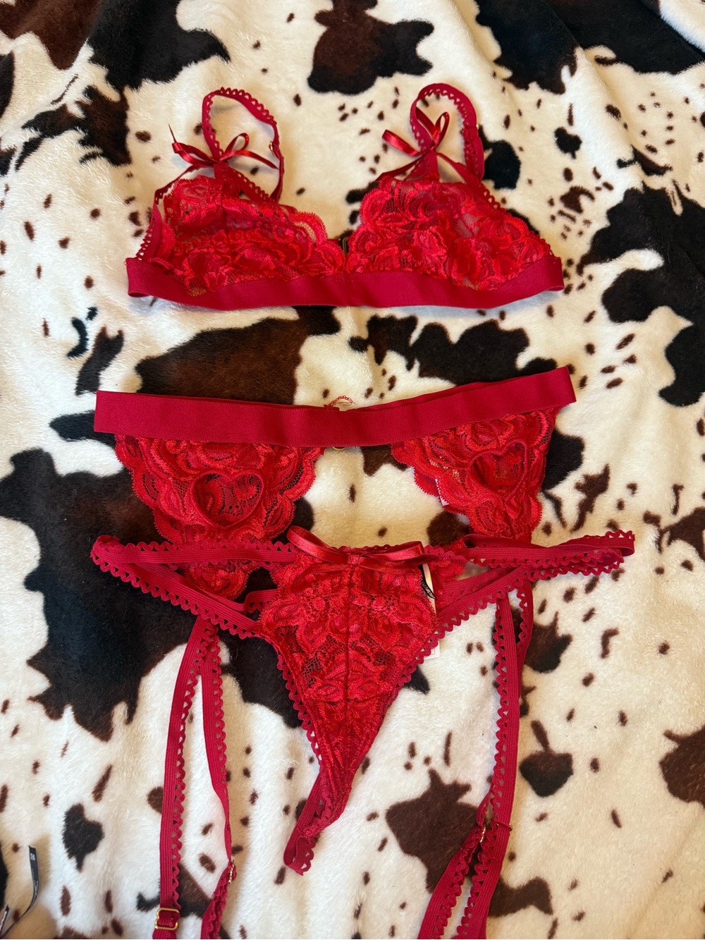 Red Lace Lingerie Set with Garter - Women's Intimates